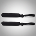 Black padel racquet anti-fall wrist safety straps on grey studio background